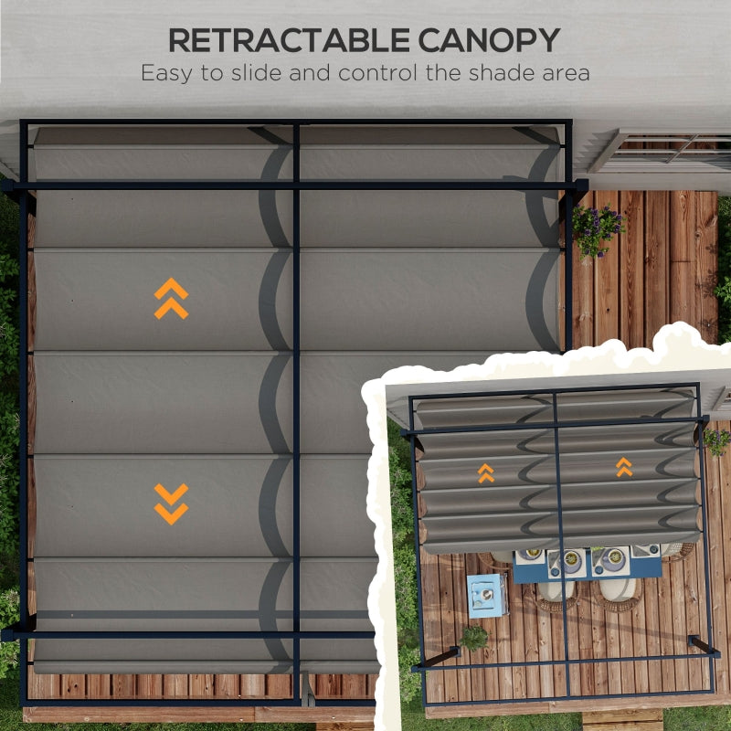 3m x 3m Retractable Roof Aluminium Pergola – Dark Grey Patio Gazebo Shelter with Drainage Grommets, Ground Fixings & Outdoor Shade Canopy