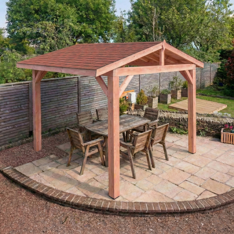 Larch Rough Sawn Gazebo - With Katepal Shingles Red - No Overhang