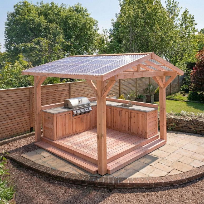 Planed Larch Apex Pergola with Clear Roof & Overhang - Premium Garden Pergola Structure