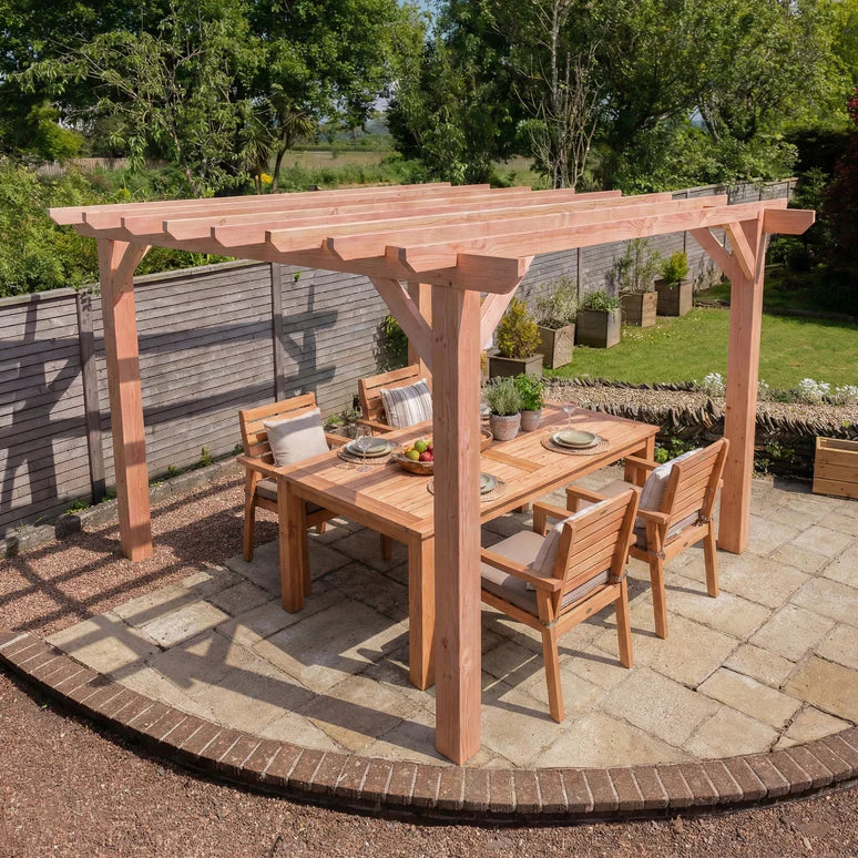 Larch Rough Sawn Pergola - Flat & Open Roof