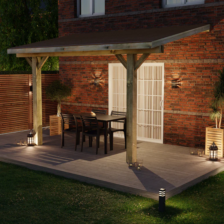 Wooden Lean-To Gazebo with Cedar Featheredge Roof – Space-Saving Garden Shelter