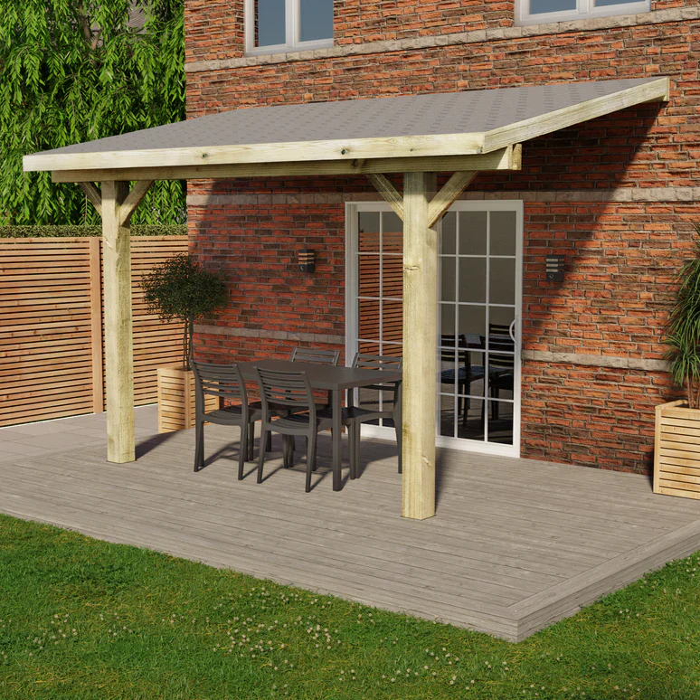 Wooden Lean-To Gazebo with Katepal Grey Shingle Roof - Premium Wall-Mounted Garden Gazebo