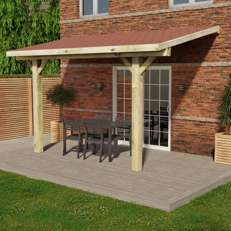 Wooden Lean-To Gazebo with Red Katepal Shingle Roof - Premium Wall-Mounted Garden Gazebo