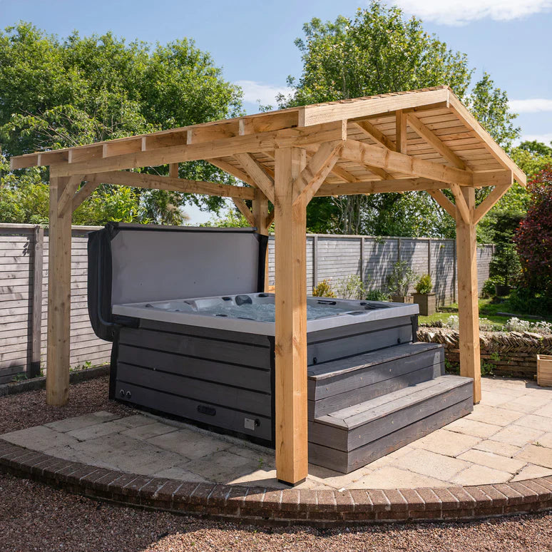 Wooden Apex Gazebo with Cedar Featheredge Roof – With Overhang Design