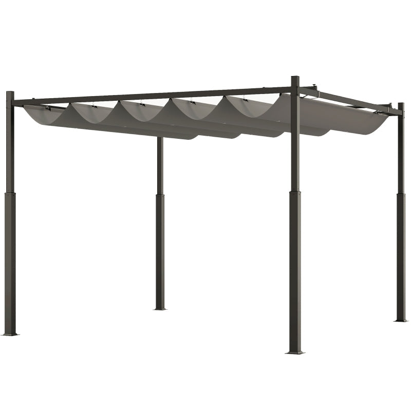 3m x 3m Retractable Garden Pergola – Grey Canopy Roof with Magnetic Fixing System, Outdoor Patio Shade Shelter