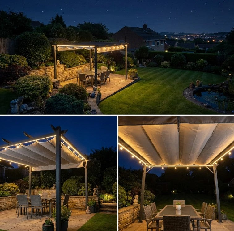 3m x 3m Aluminium Pergola Gazebo – Light Grey Canopy Awning, Outdoor Garden Sun Shade Shelter for BBQ & Patio