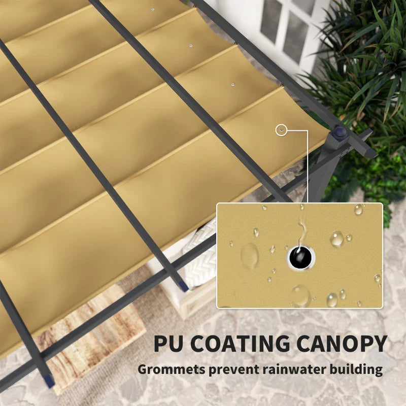 3m x 3m Aluminium Pergola – Khaki Retractable Canopy Roof, Outdoor Patio Shade Shel