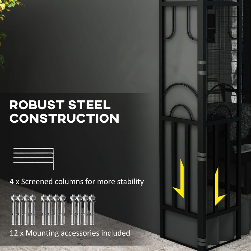 3m x 3m Black Lean-To Pergola – Wall Mounted Patio Shade Cover