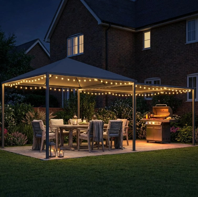 3m x 3m Extendable Metal Hardtop Gazebo with Wheels – Mobile Outdoor Patio Shelter, UV Resistant Roof UPF30+