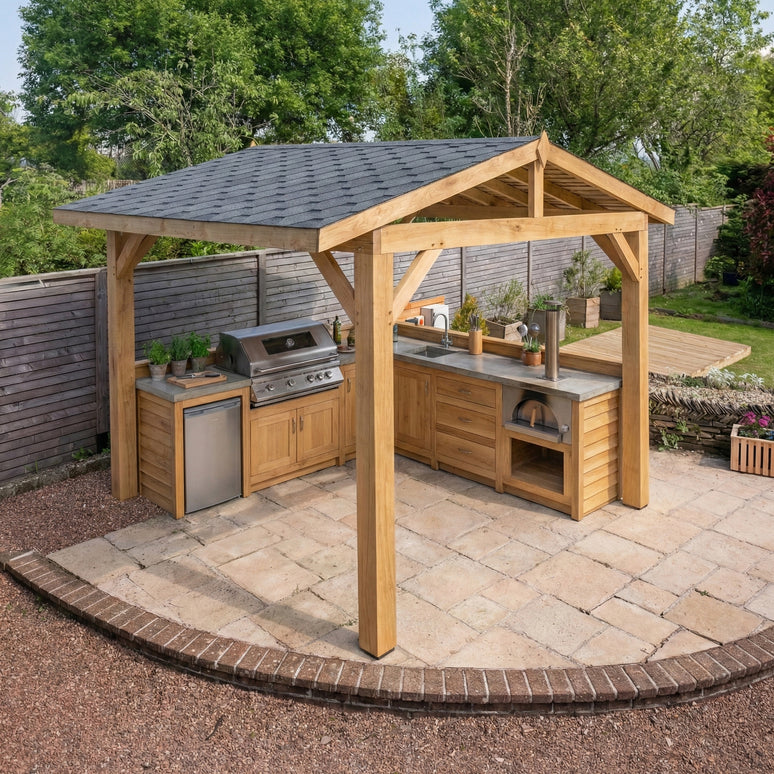 Oak Wooden Gazebo - Katepal Grey Shingle Roof - Apex Design - No Overhang