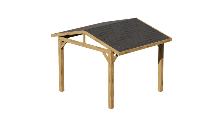 Oak Wooden Gazebo - Katepal Black Shingle Roof - Apex Design - No Overhang