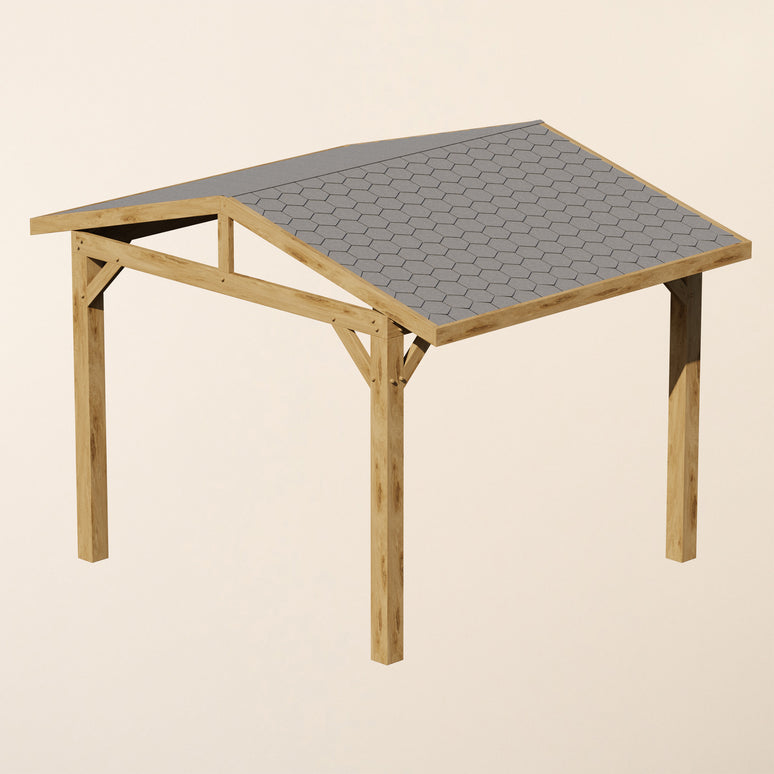 Oak Wooden Gazebo - Katepal Grey Shingle Roof - Apex Design - With Overhang