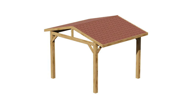 Oak Apex Gazebo with Katepal Red Shingle Roof and Overhang