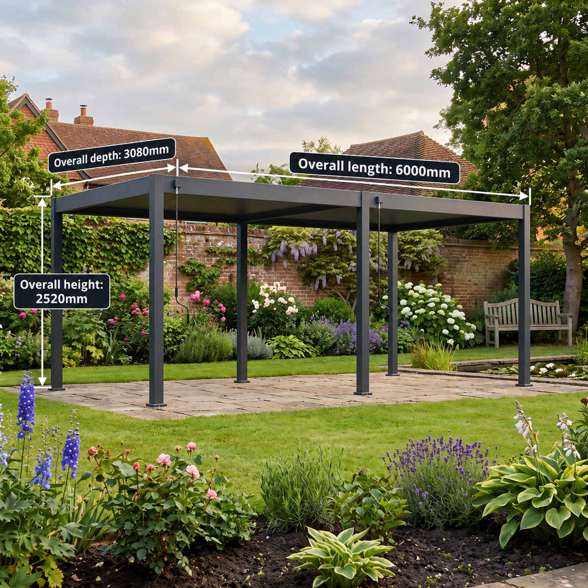 6m x 3m Freestanding Aluminium Garden Pergola with Adjustable Louvred Roof – Anthracite Grey