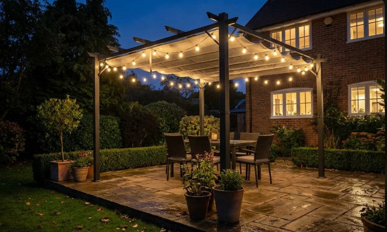 3m x 3m Aluminium Pergola Gazebo – Light Grey Canopy Awning, Outdoor Garden Sun Shade Shelter for BBQ & Patio