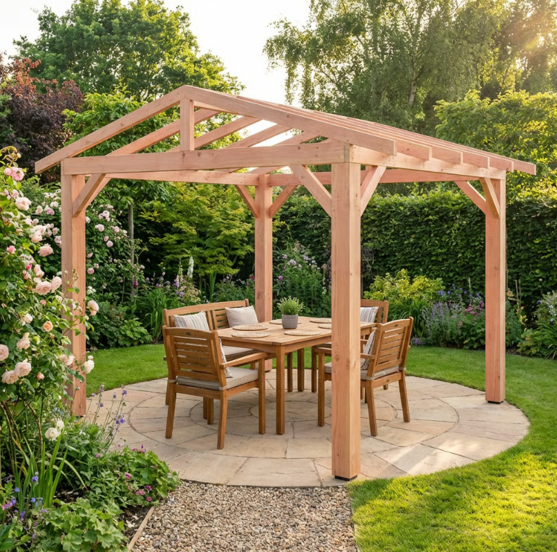 Planed Larch Pergola Frame - Open Roof β Contemporary Garden Structure