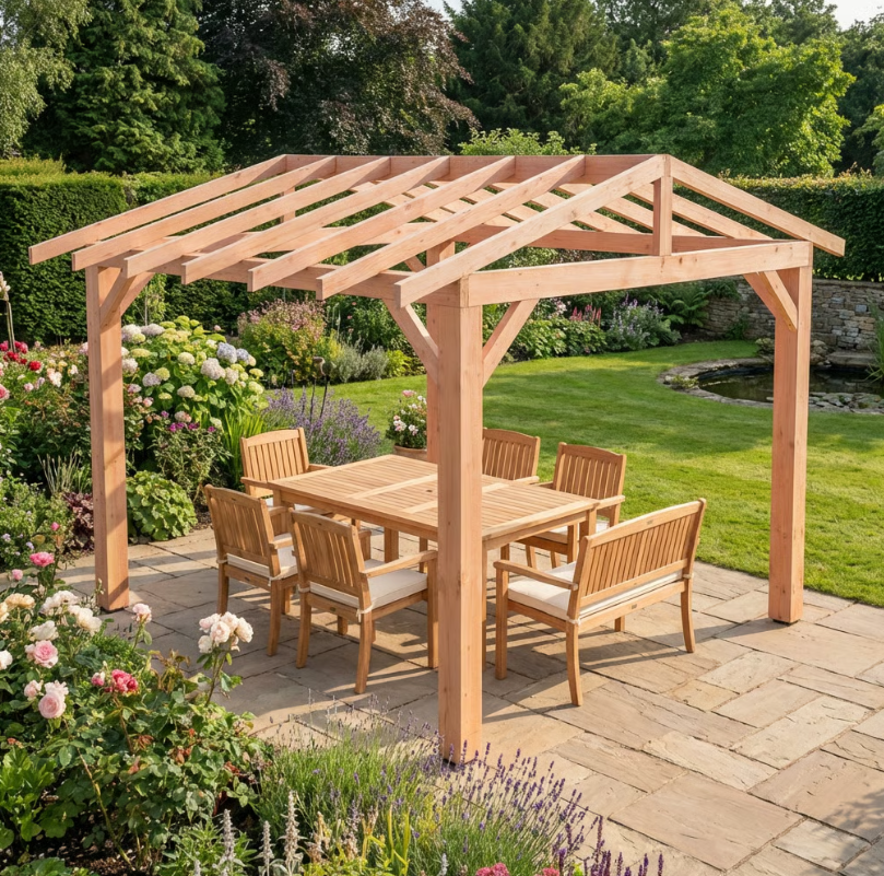Planed Larch Pergola Frame - Open Roof β Contemporary Garden Structure