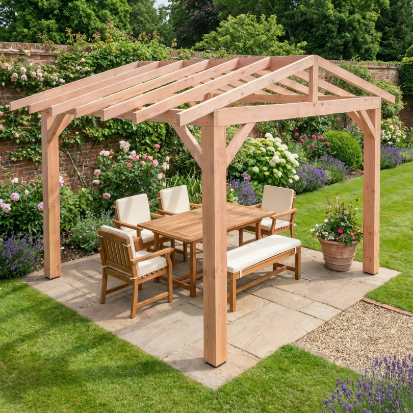 Planed Larch Pergola Frame - Open Roof β Contemporary Garden Structure