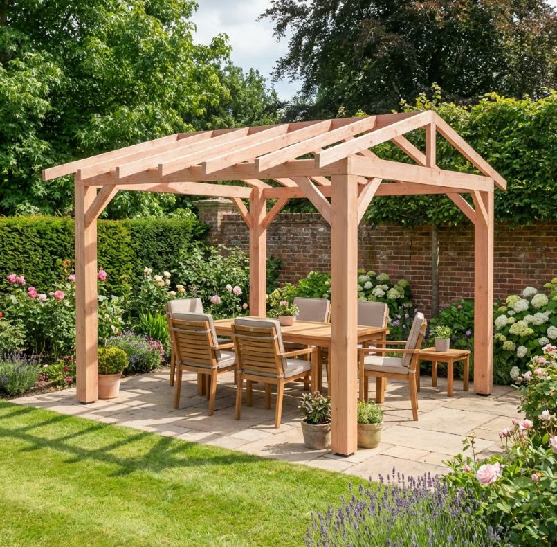 Planed Larch Pergola Frame - Open Roof β Contemporary Garden Structure
