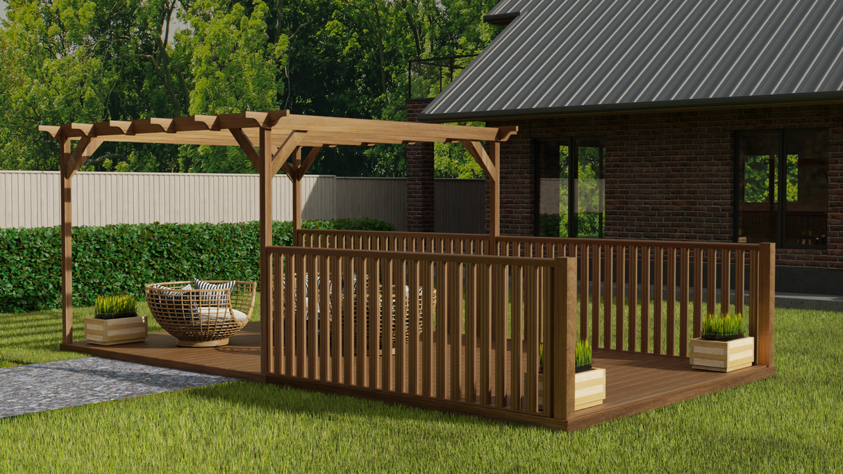 Rectangular Pergola and Decking Kit With Balustrades V.11