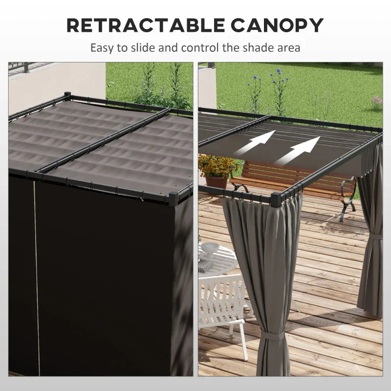 3m x 3m Pergola Canopy with Grey Curtains – Includes 8 Expansion Screws, Outdoor Patio Shade Shelter