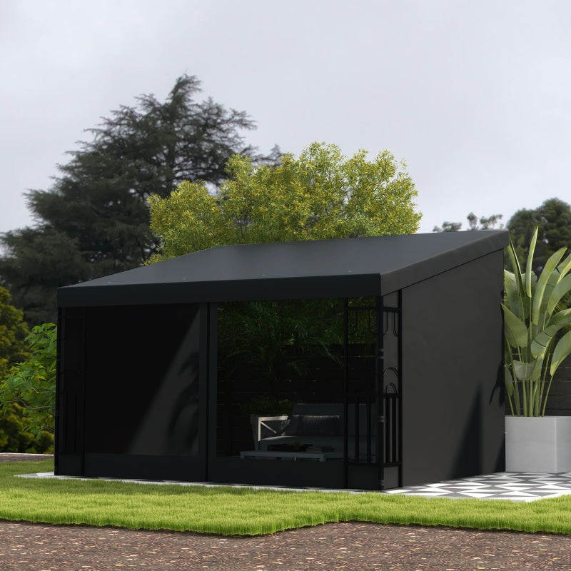 3m x 3m Black Lean-To Pergola – Wall Mounted Patio Shade Cover