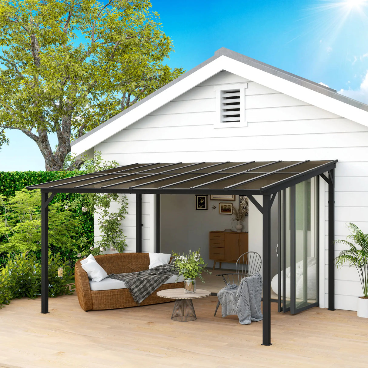 3m x 4.3m Metal Pergola – Waterproof Polycarbonate Roof UPF50+, Outdoor Patio Garden Shade Shelter