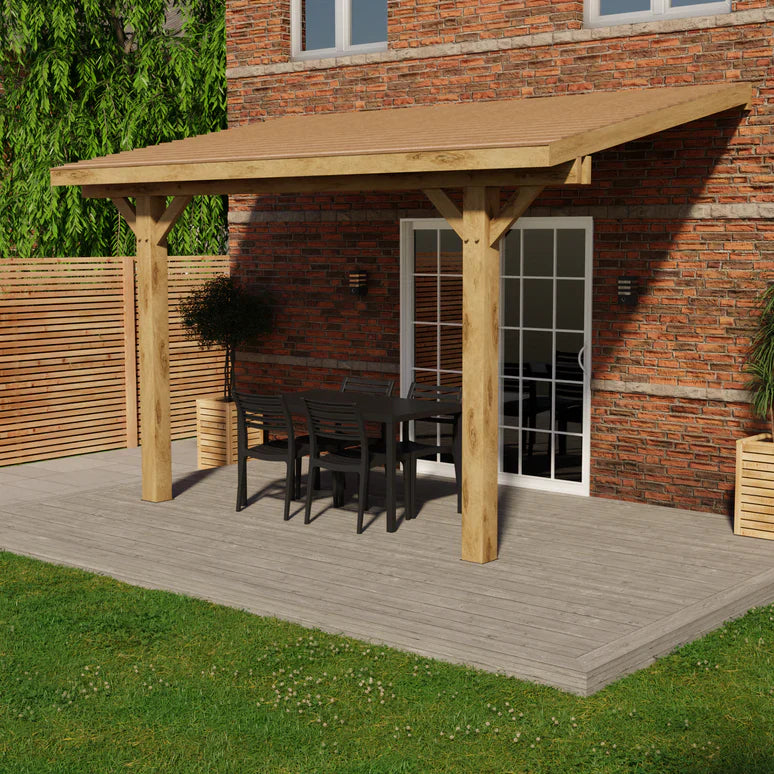 Oak Wooden Gazebo - Cedar Featheredge Roof - Lean-To Design