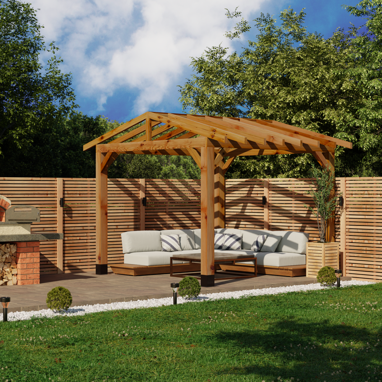 Cedar Pergola with Open Roof – No Overhang Design