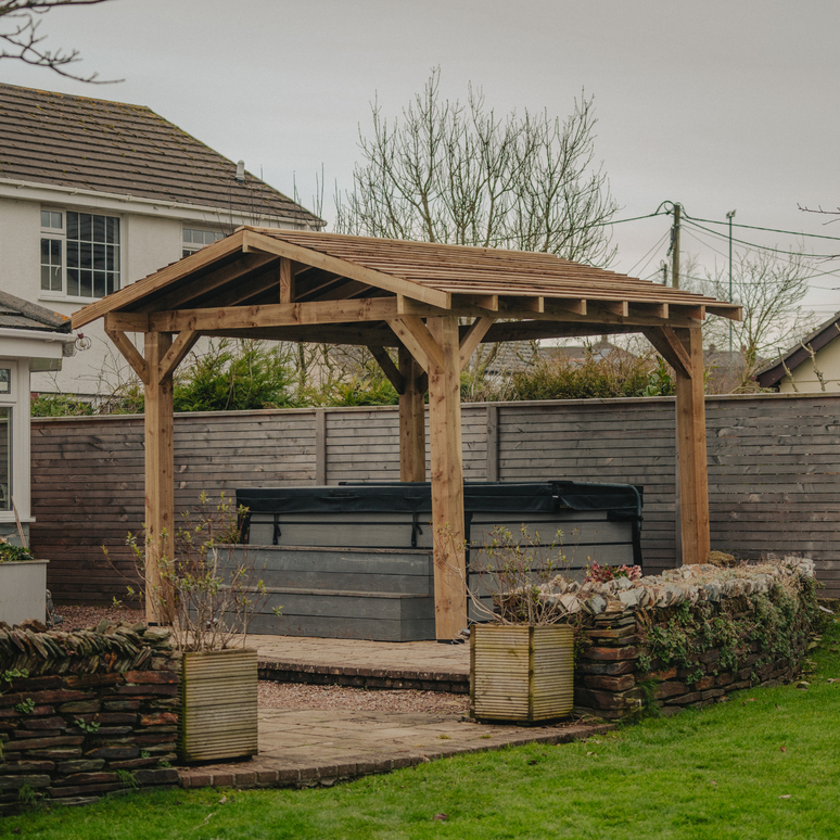 Wooden Apex Gazebo with Treated Featheredge Roof & Overhang - Premium Garden Gazebo