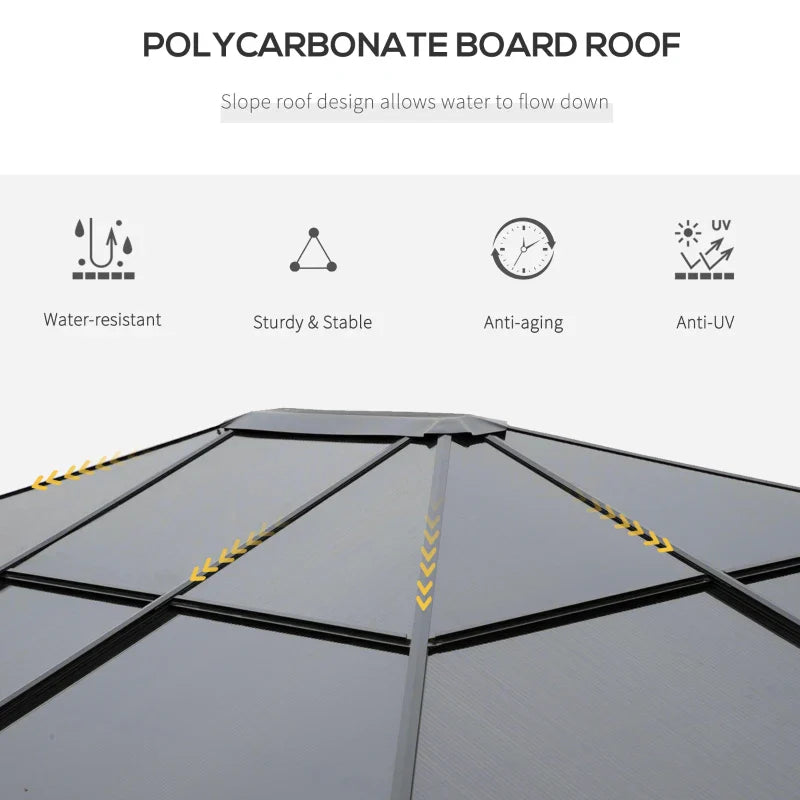 Grey 3m x 3.6m Hardtop Gazebo with UV Resistant Polycarbonate Roof