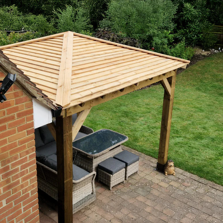 Wooden 4 Pitch Gazebo with Cedar Featheredge Roof – Classic Garden Shelter
