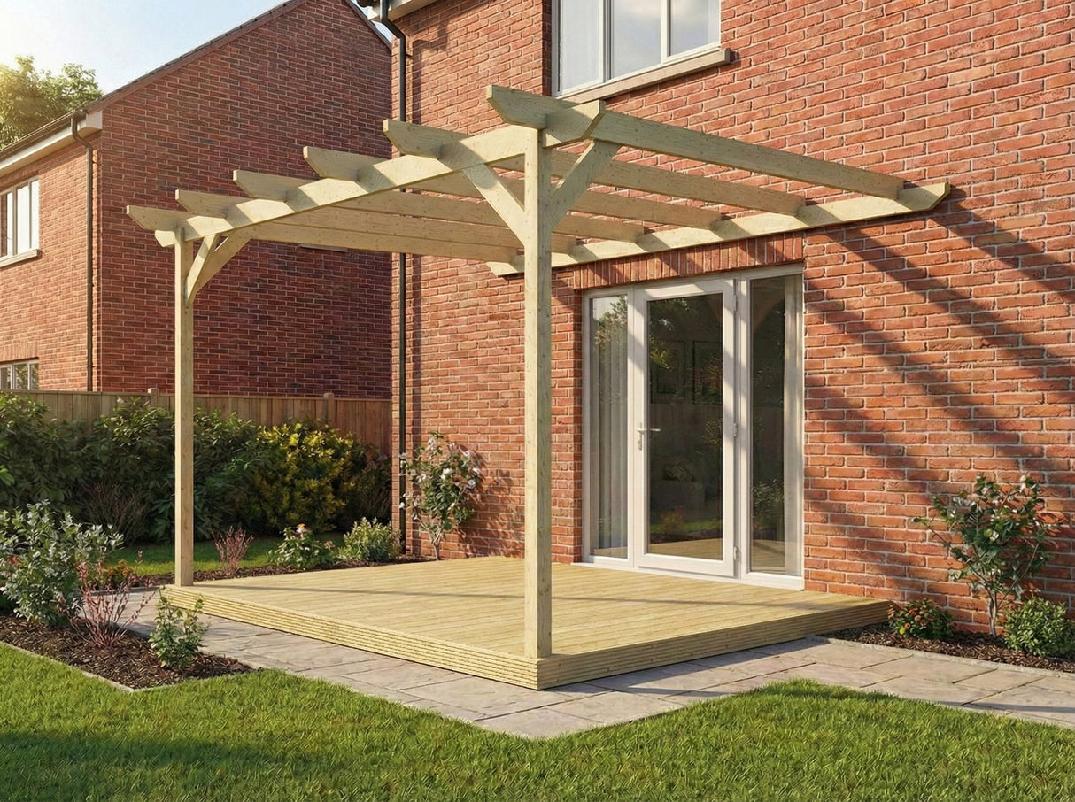 Wall Mounted Pergola and Decking Kit Chamfered Design
