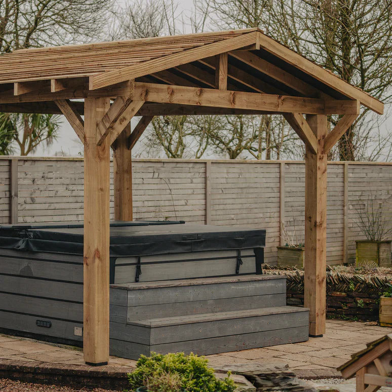 Wooden Apex Gazebo with Treated Featheredge Roof & Overhang - Premium Garden Gazebo
