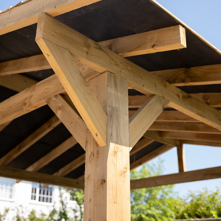Wooden Apex Gazebo with Treated Featheredge Roof & Overhang - Premium Garden Gazebo