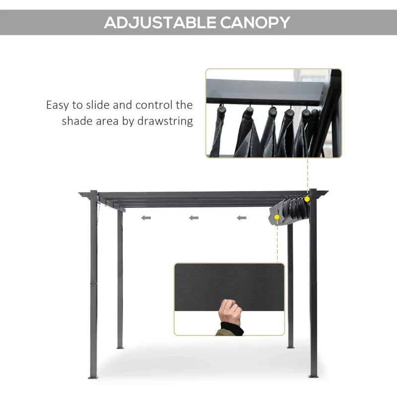 3m x 3m Aluminium Gazebo – Grey Retractable Canopy Roof, Outdoor Patio Shade Shelter