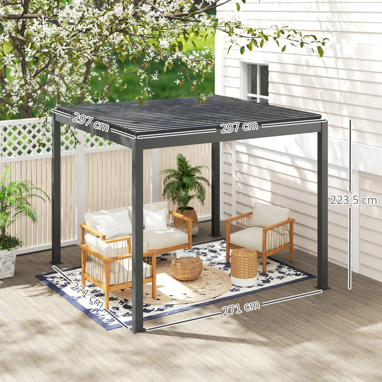3m x 3m Electric Louvered Aluminium Pergola – Remote Control Roof, Built-In LED Lights, Integrated Drainage, UV & Water Resistant Hardtop Gazebo