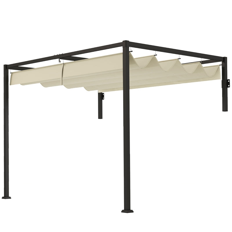 2m x 3m Lean-To Steel Pergola – Khaki Adjustable Canopy Roof, Wall Mounted Patio Shade Shelter