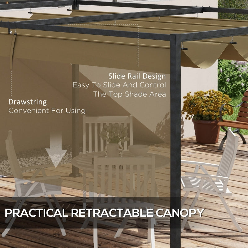 3m x 2m Retractable Roof Pergola – Khaki Outdoor Garden Canopy
