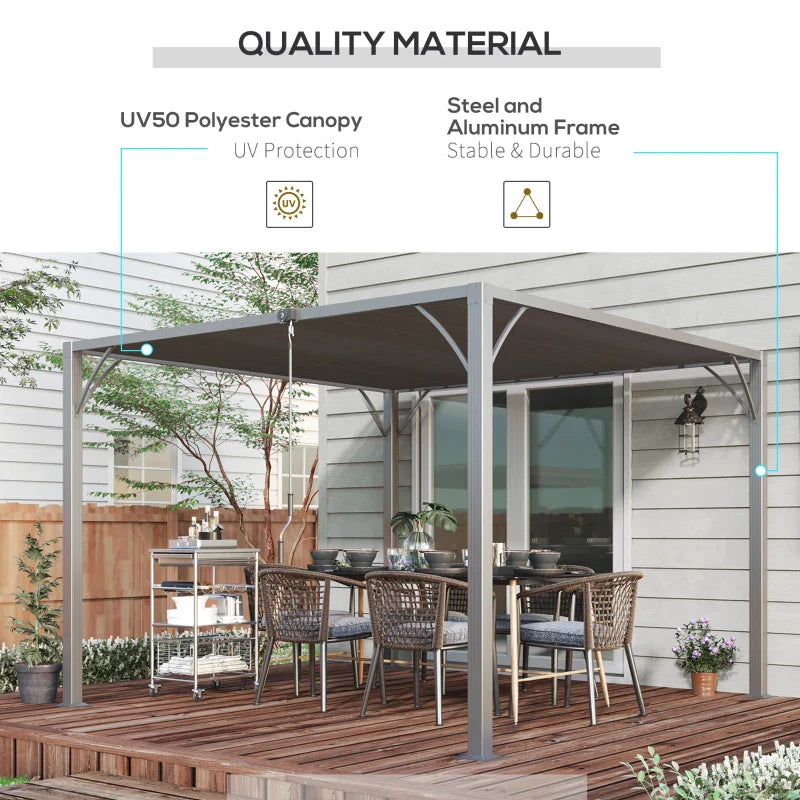 3m x 3m Heavy Duty Aluminium Pergola – Grey Retractable Roof Patio Shelter, Hardtop Style Outdoor Shade Cover