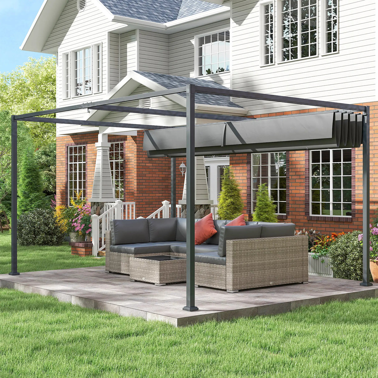 4m x 3m Rectangular Metal Pergola – Dark Grey Outdoor Patio Shade