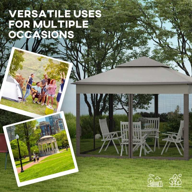 3.25m x 3.25m Metal Gazebo with Curtains - Brown/Grey