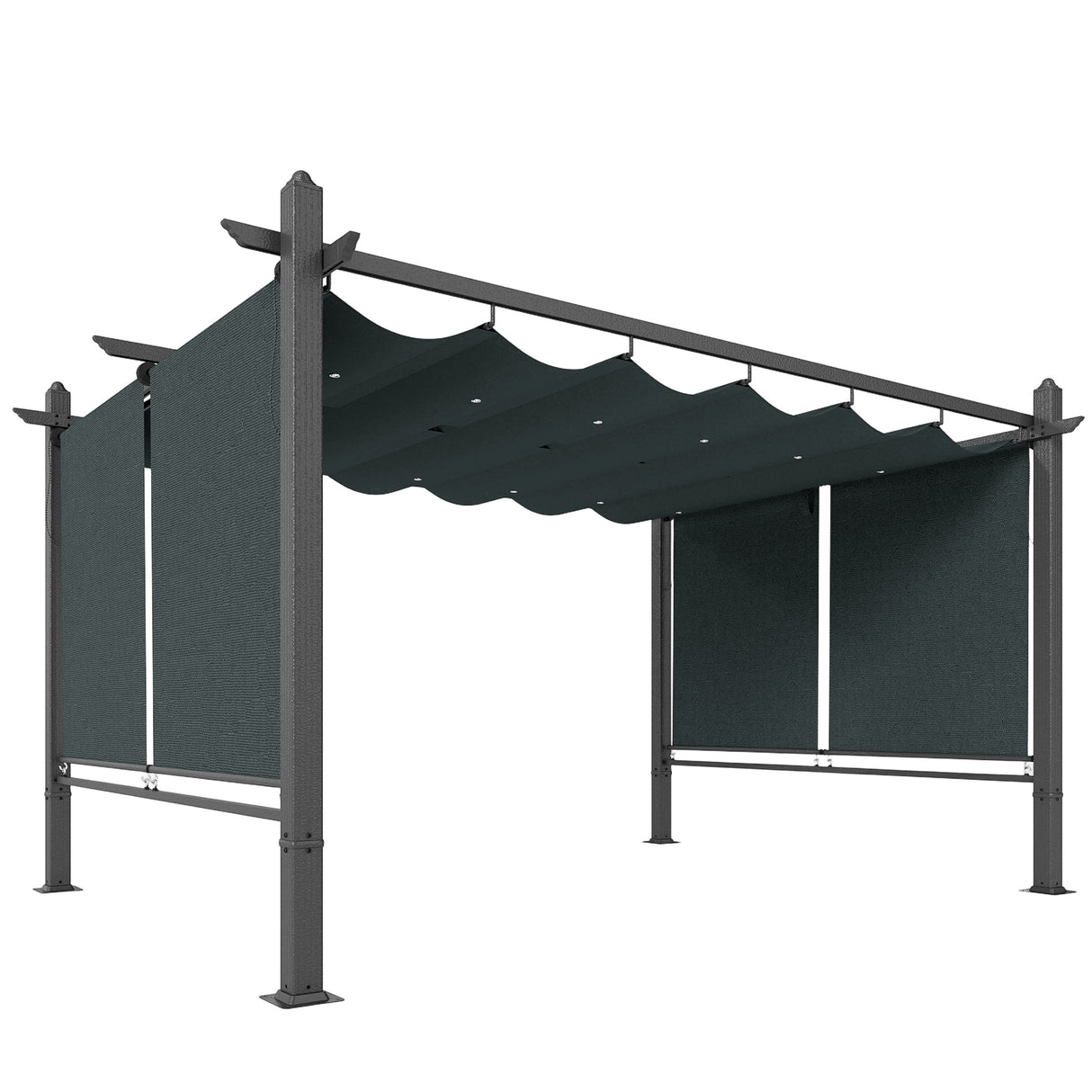 4m x 3m Garden Pergola with Retractable Roof Canopy & Roll-Up Side Panels – Modern Outdoor Gazebo Shelter, Adjustable Sun Shade Patio Cover, Dark Grey