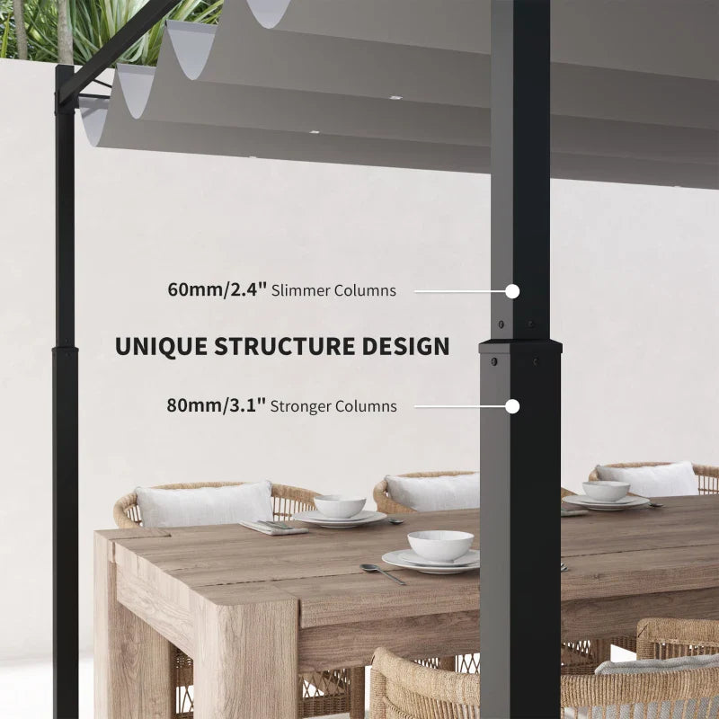 3m x 3m Retractable Garden Pergola – Grey Canopy Roof with Magnetic Fixing System, Outdoor Patio Shade Shelter