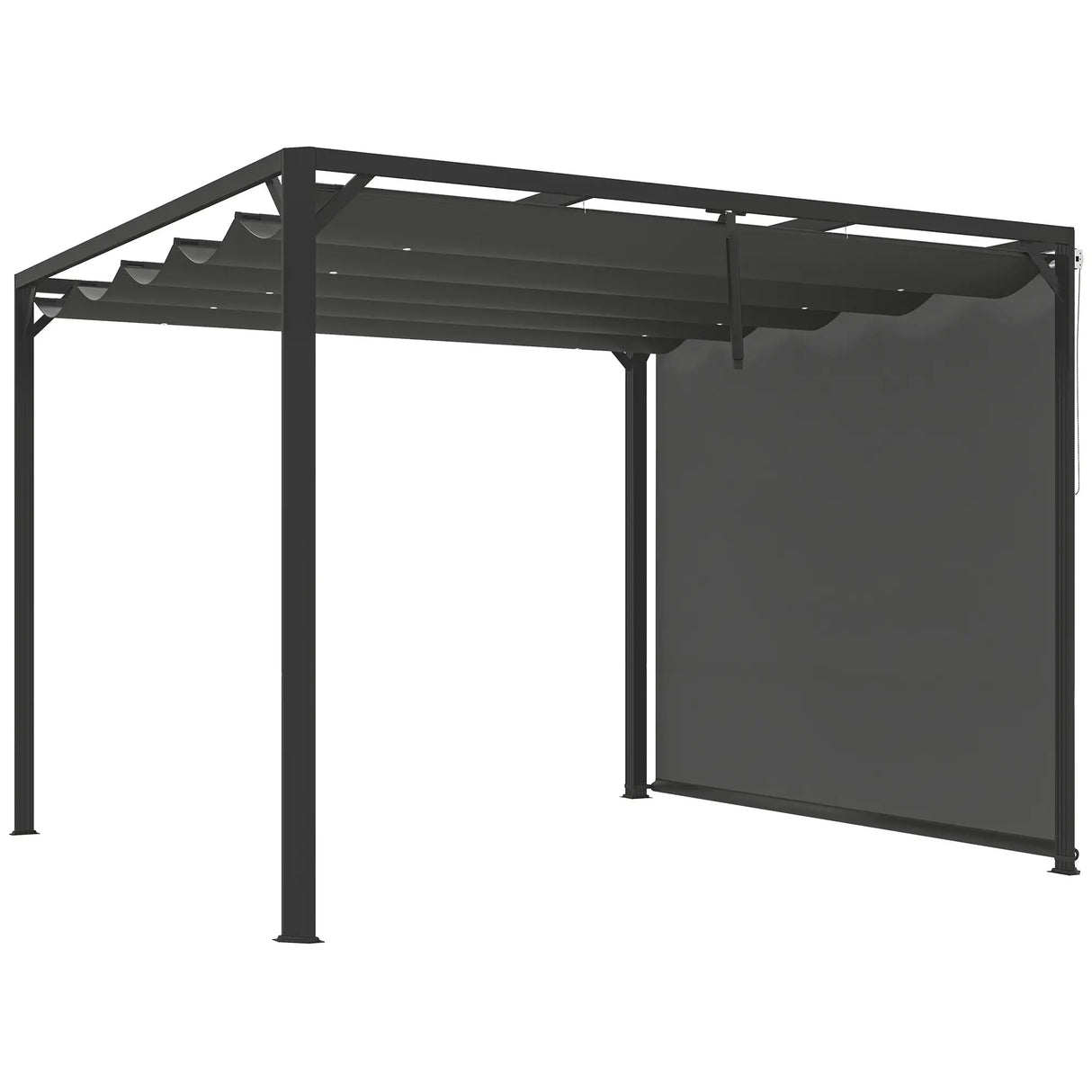3m x 3m Aluminium Pergola – Dark Grey Retractable Roof with Side Wall, Outdoor Patio Shade Shelter