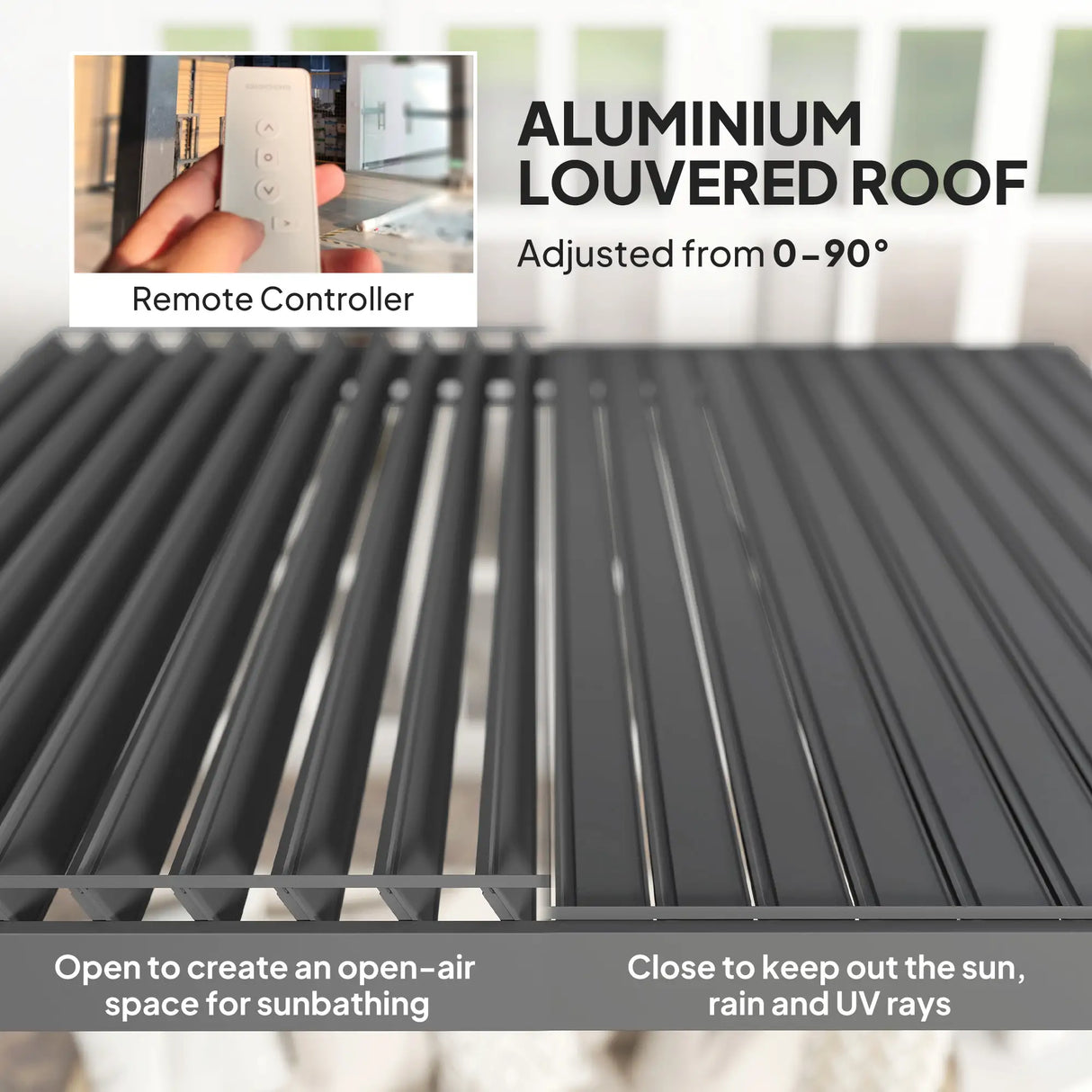 3m x 3m Electric Louvered Aluminium Pergola – Remote Control Roof, Built-In LED Lights, Integrated Drainage, UV & Water Resistant Hardtop Gazebo