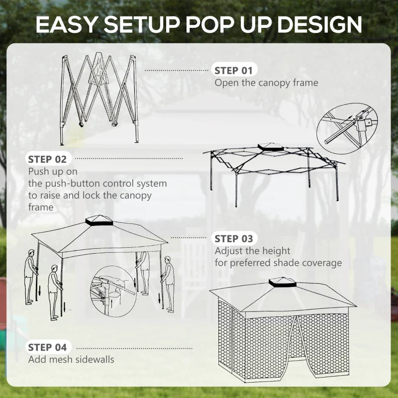 3.25m x 3.25m Metal Gazebo with Curtains - Brown/Grey