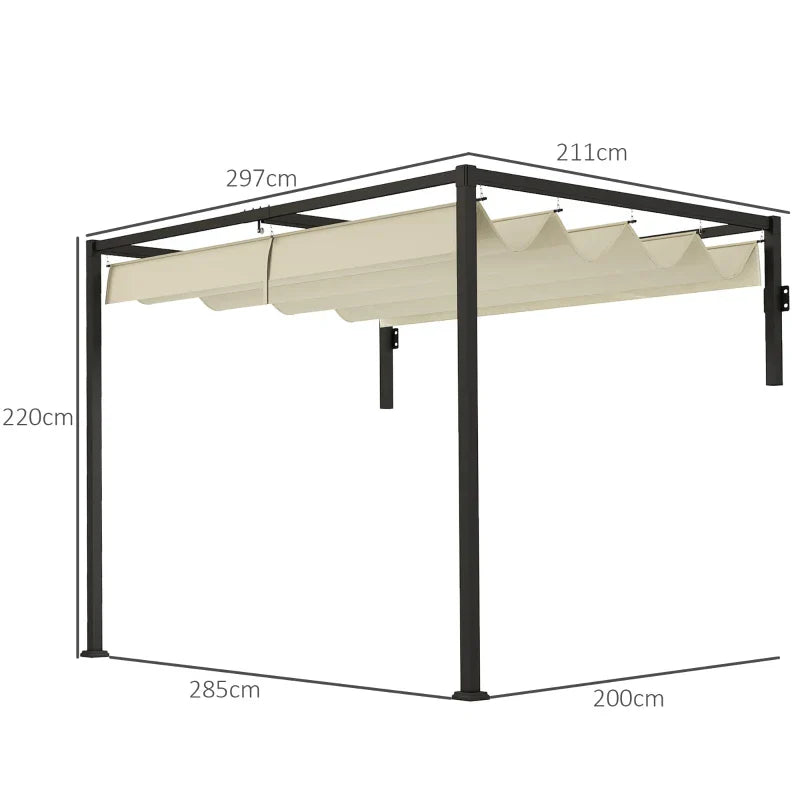 2m x 3m Lean-To Steel Pergola – Khaki Adjustable Canopy Roof, Wall Mounted Patio Shade Shelter