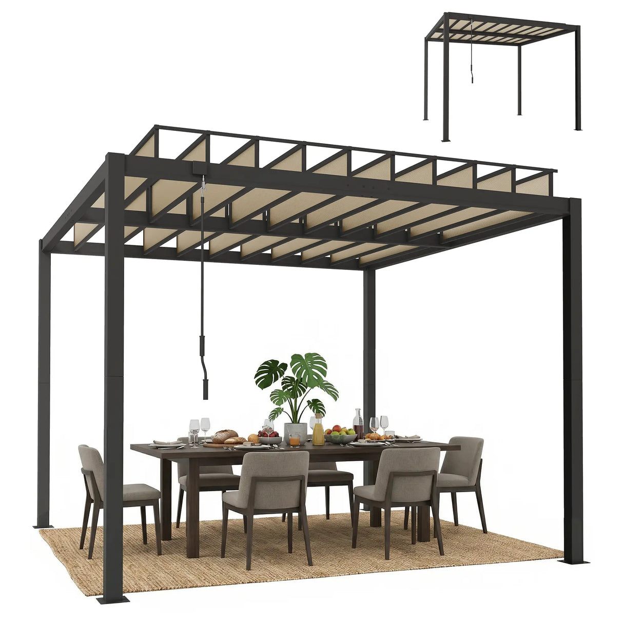 3x3m Aluminium Louvered Pergola with Polycarbonate Roof, Adjustable Panels & Drainage System – Coffee Garden Patio Gazebo