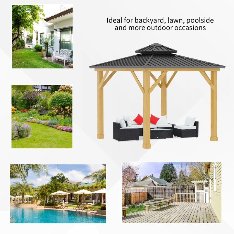 Grey Hardtop Gazebo With Wooden Frame - Trade Warehouse